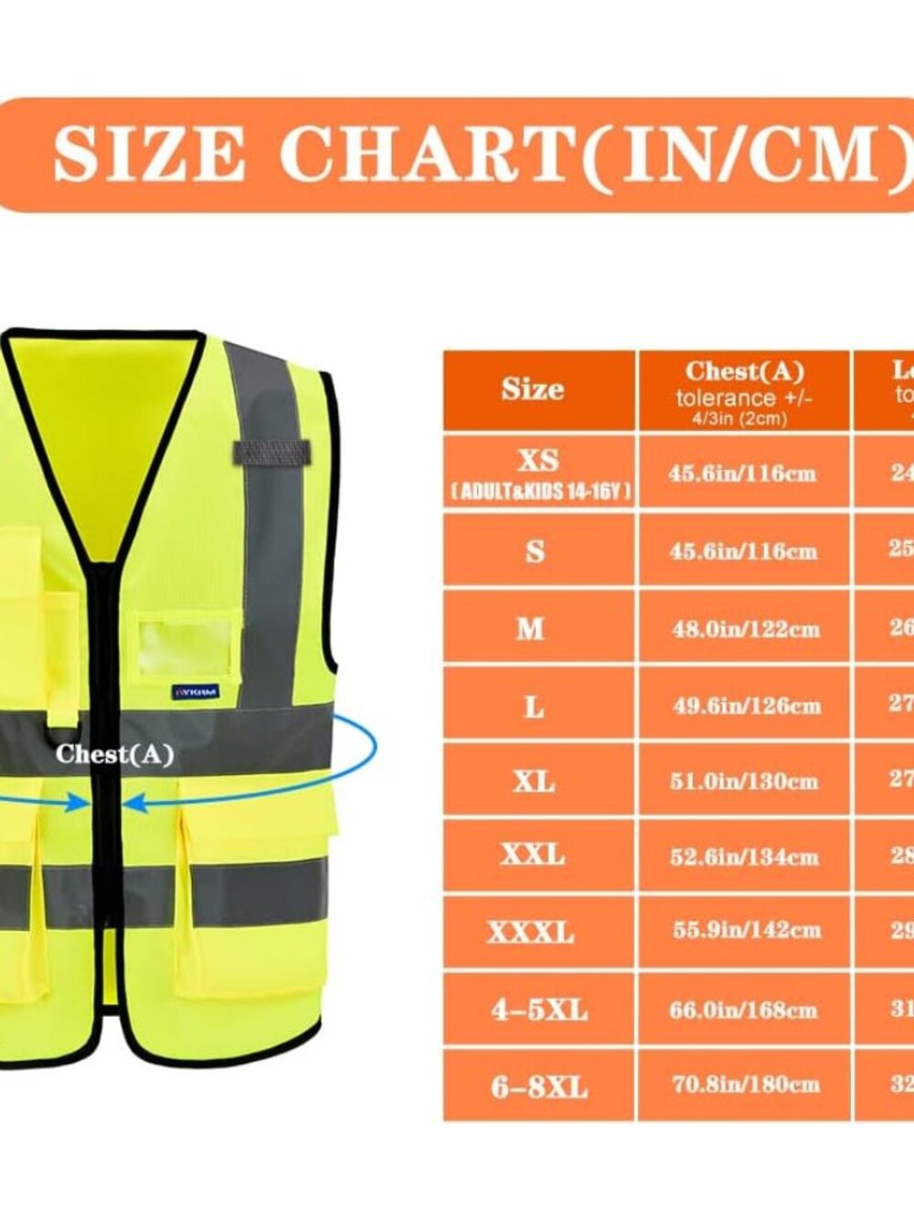 7pocket High Visibility Safety Vest Zipper, Construction Vest Reflective Strips - Picture 3 of 8